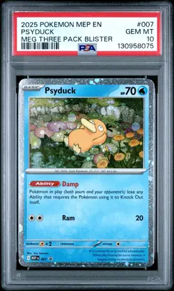 2025 Pokemon MEP EN Psyduck #007 Promo MEG Three Pack Blister PSA 10 (075 - Image 1