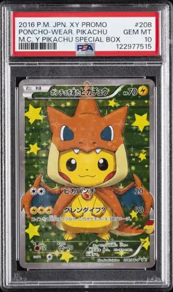 2016 POKEMON JPN XY PROMO #208 PONCHO-WEARING PIKACHU PSA 10 - Image 1