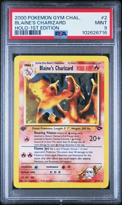 2000 POKEMON GYM CHALLENGE HOLO-1ST ED #2 BLAINE'S CHARIZARD PSA 9 - Image 1