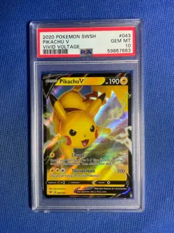 2020 Pokemon SWSH #043 Pikachu V Vivid Voltage PSA 10 - Image 1