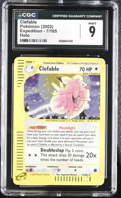 CGC 9 MINT Clefable 2002 Expedition 7/165 Holo SWIRL Pokemon Card - Image 1