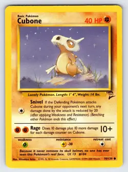 Cubone 70/130 Base Set 2 Pokemon Card TCG Vintage WOTC Nintendo Common - VLP - Image 1