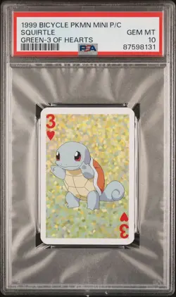 Squirtle PSA 10 1999 Pokemon Bicycle Mini Playing Cards Green 3 Of Hearts RARE! - Image 1
