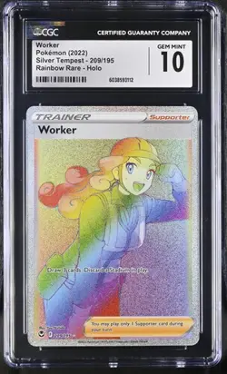 2022 Pokemon Silver Tempest Worker Rainbow Rare Holo 209/195 CGC 10 GEM MINT - Image 1