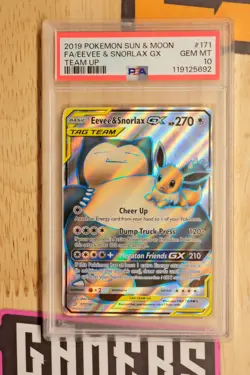 2019 Pokemon Sun & Moon Full Art Eevee & Snorlax GX Team Up #171 PSA 10 Gem Mint - Image 1