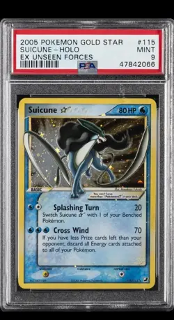 2005 POKEMON EX UNSEEN FORCES GOLD STAR #115 SUICUNE-HOLO PSA 9 - Image 1