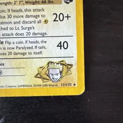 Pokemon TCG Gym Challenge Lt. Surge's Raichu Holo Rare 11/132 Clean front! - Image 4