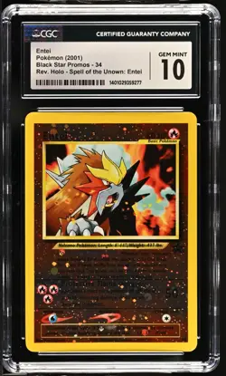 CGC 10 GEM MINT Entei 2001 Black Star Movie Promo 34 Reverse Holo Pokemon Card - Image 1