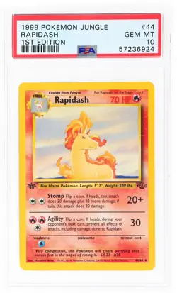 PSA 10 1999 Pokemon Jungle #44 RAPIDASH 1st First Edition Graded Gem Mint Card - Image 1