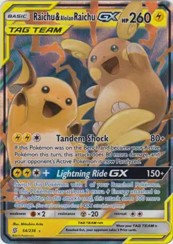 NM-Mint Raichu & Alolan Raichu Tag Team GX - 54/236 - Ultra Rare Pokemon Unified - Image 1