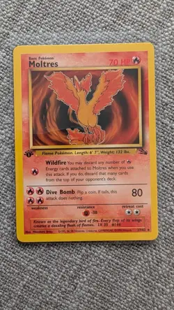 1st Edition Moltres Pokemon Card | Non-holo Vintage Rare | WoTC Fossil 27/62 - Image 1