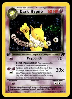 ✅ Pokemon Team Rocket Dark Hypno 1st Edition 9/82 Holo Rare ✅ SWIRL ✅ 2BJ ✅ - Image 1