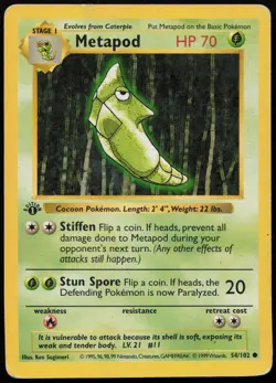 Metapod [1st Edition] #54 Base Set Pokemon Card - Image 1