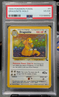 1999 POKEMON FOSSIL #4 DRAGONITE-HOLO PSA 4 - Image 1