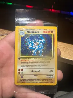 Pokemon Karte Machomei 1. Edition Sealed Base Set Holo Machamp Deutsch DE Top - Image 1