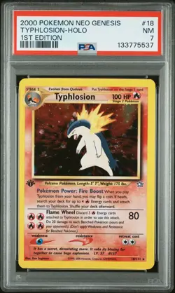 2000 POKEMON NEO GENESIS 1ST EDITION #18 TYPHLOSION HOLO PSA 7 - Image 1