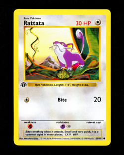 1999 Pokemon RATTATA Base Set 1ST EDITION Shadowless Non Holo Card 61/102 - MINT - Image 1