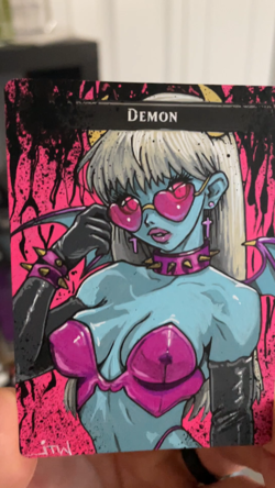 Magic MTG Altered Painted Demon Token Anime Girl by white_alters - Image 2