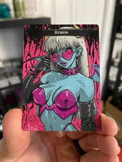 Magic MTG Altered Painted Demon Token Anime Girl by white_alters - Image 4