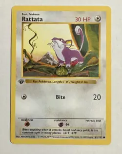Pokemon TCG Rattata Base Set 61/102 Regular 1st Edition Common NM+ - Image 1