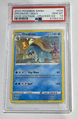 PSA grade gem Mint 10 Drednaw 039/185 Vivid Voltage Cracked Ice Pokemon Holo - Image 1