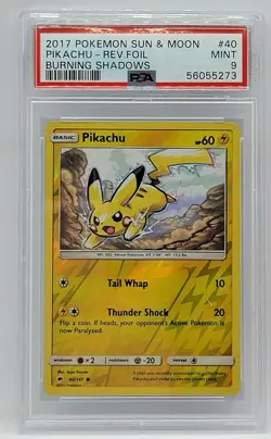 2017 Pokemon Burning Shadows #40 Reverse Foil - PSA Mint 9 - PIKACHU - Image 1
