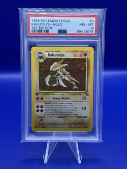 1999 Pokemon Fossil Kabutops 9/62 1st Edition Holo Rare PSA 8 NM-MT - Image 1