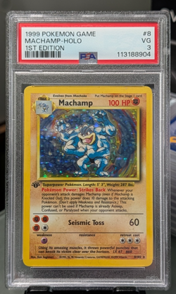 1999 POKEMON BASE SET 1ST EDITION #8 MACHAMP-HOLO PSA 3 - Image 1