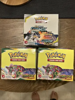 11x EMPTY Pokemon Evolving Skies/Cosmic Eclipse & More Booster Boxes NO PACKS - Image 2