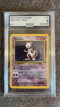 Pokemon Base Set Series Unlimited Mewtwo 10/102 AGS EX 5 Holo Rare 1999 - Image 1