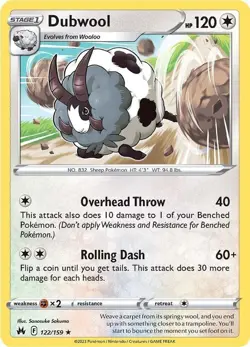 Dubwool - 122/159 - Pokemon TCG Crown Zenith (2023) - NM - Rare - Image 1