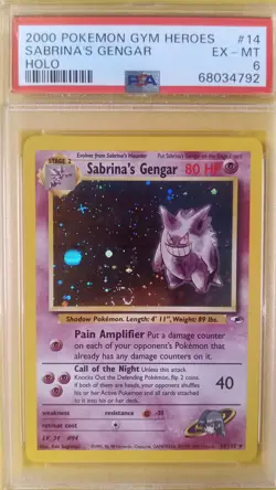 Pokemon TCG Sabrina's Gengar HOLO Swirl Gym Heroes #14 PSA 6 EX-Mint - Image 1