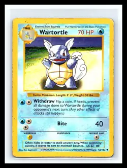 💥 Wartortle 42/102 Base Set Shadowless Pokemon 1999 WOTC TCG Vintage Card Rare - Image 1