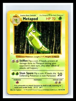 💥 Metapod 54/102 Base Set Shadowless Pokemon 1999 WOTC TCG Vintage Card Rare - Image 1