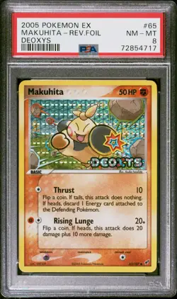 Pokemon Card Makuhita 65/107 Reverse Holo EX Deoxys PSA 8 NM-MT - Image 1