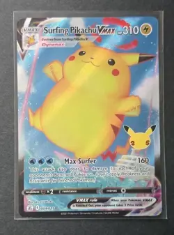 Pokemon Celebrations Surfing Pikachu VMAX Holo Ultra Rare Card 009/025 - Image 1