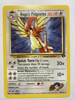 Koga’s Pidgeotto Pokemon TCG Trading Card - RARE - 27/132 Gym Challenge - Image 1