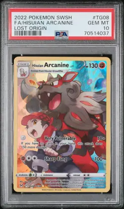 2022 POKEMON SWORD & SHIELD LOST ORIGIN #TG08 FULL ART/HISUIAN ARCANINE PSA 10 - Image 1