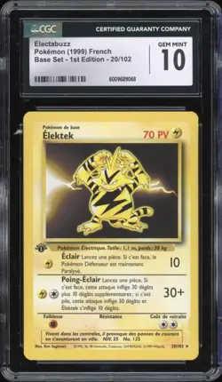 1999 Pokemon FRENCH 1st Edition Base Set Elektek-Electabuzz 20/102 CGC 10 GEM - Image 1
