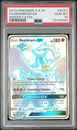 2019 Pokemon Hidden Fates Reshiram Full Art Shiny #SV51 PSA 10 Gem Mint - Image 1