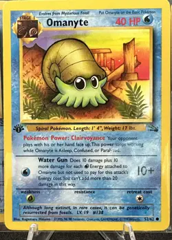 1995, 96, 98 Pokemon Card 1st Edition **Omanyte** - Fossil Set 52/62 - Common Q4 - Image 1