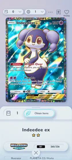 Pokemon TCG Pocket Indeedee EX Full Art Mega Rising Trade 2 Star ?? (English) - Image 1