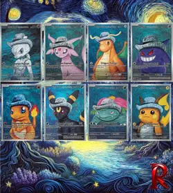 Van Gogh Pokemon Full Grey Felt Hat Holo Set ACG Art Promo NM - Mint READ DESC - Image 1