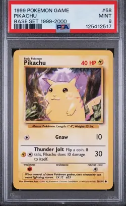PIKACHU YELLOW CHEEKS 1999-2000 4th PRINT POKEMON CARD BASE SET - PSA 9 MINT - Image 1