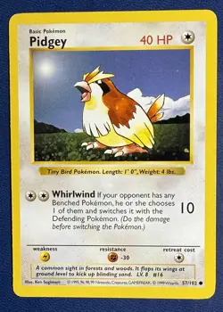 PIDGEY - 57/102 - Base Set SHADOWLESS - Pokemon Card - LP - Image 1