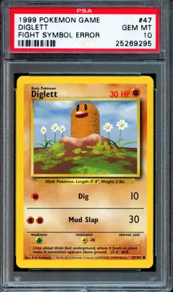 PSA 10 GEM MINT Diglett 47/102 Sideways Fighting Symbol ERROR Pokemon Card - Image 1