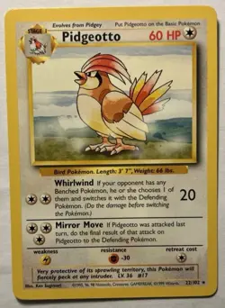1999 Pokemon TCG Pidgeotto Base Set 22/102 Regular Vintage Rare Card NEAR MINT - Image 1