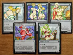 Llanowar Elves Set Altered Art Hand Painted MTG Magic the Gathering Anime Girl - Image 1
