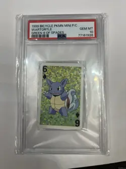 1999 Bicycle Pokemon Mini Playing Cards Wartortle Green 6 of Spades - PSA 10 Gem - Image 1
