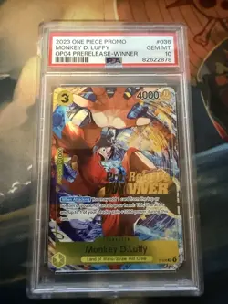 Monkey D. Luffy Winner P-036 OP04 Pre-Release Promo One Piece Card PSA 10 - Image 1
